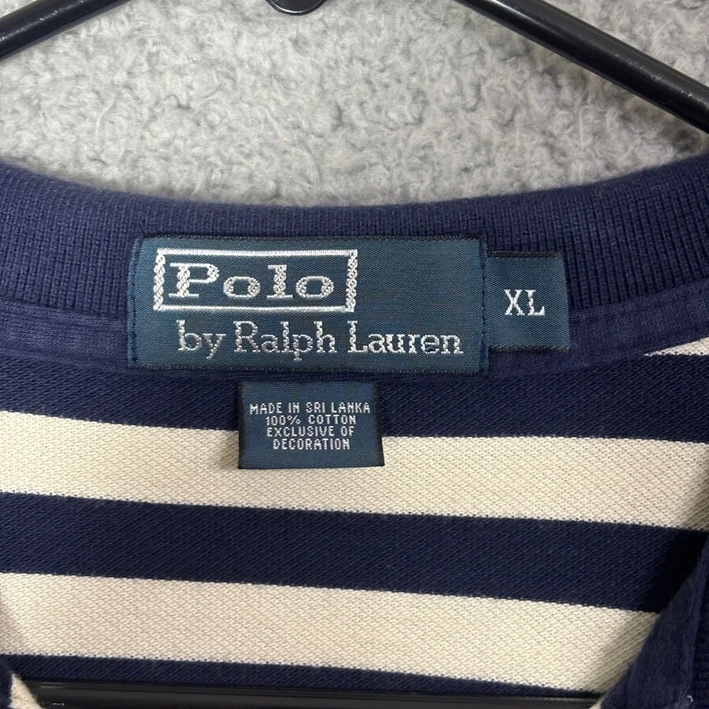 Polo Ralph Lauren Mens XL Striped Short Sleeve Polo Shirt Navy White Cotton